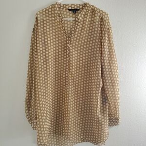 Zac and Rachel Tan White Checkered Sheer Plus Size Long Sleeve Womans Top XL  Gr